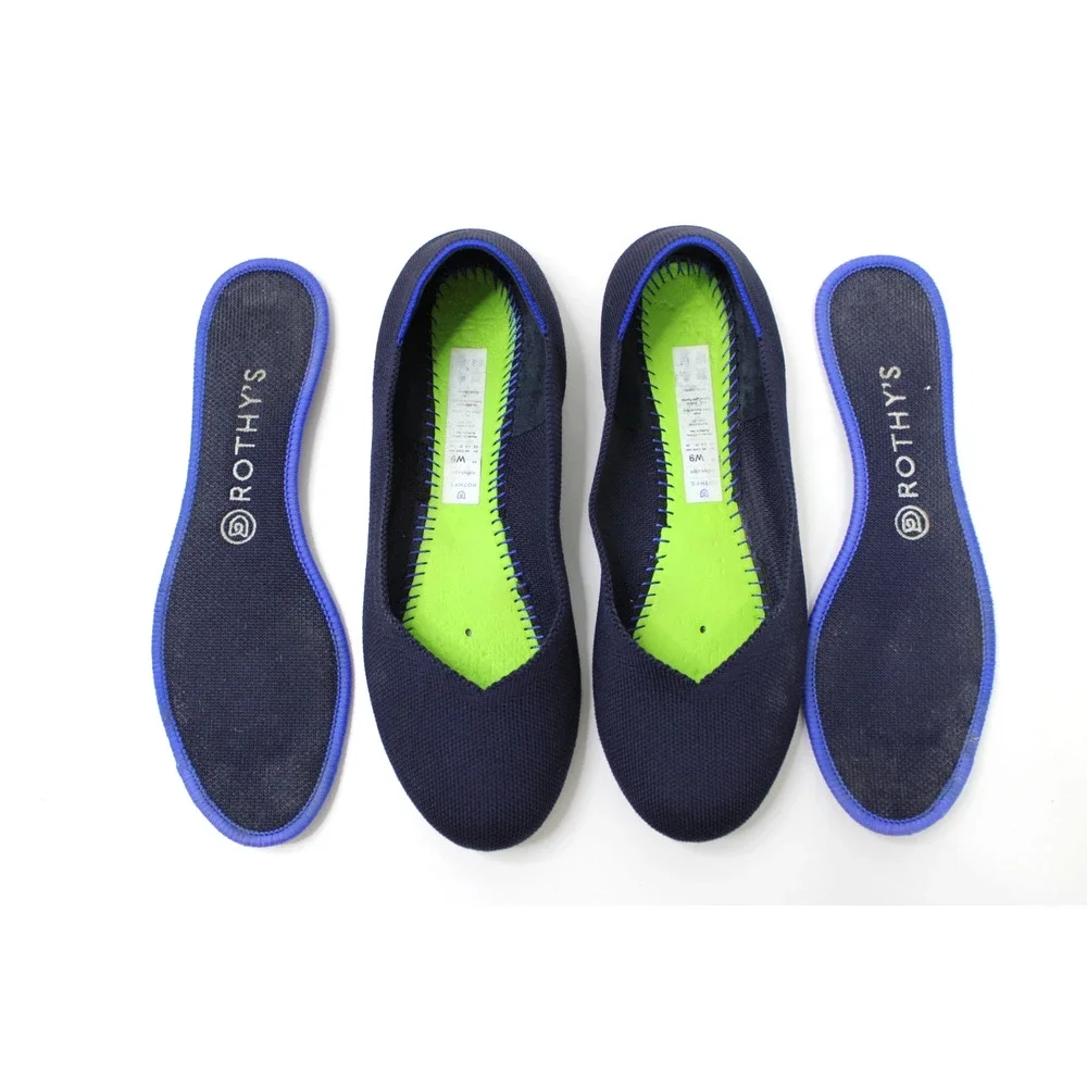 Rothy's The Flat Shoes Womens Size 9 Blue Knit Ballet Flats Washable Casual